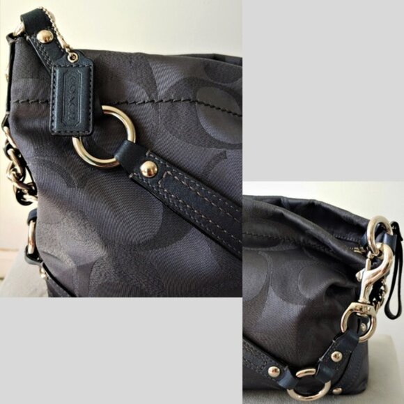 Coach Carly Signature Lurex Small Shoulder Silver/Steel Canvas Hobo Bag - Picture 3 of 8